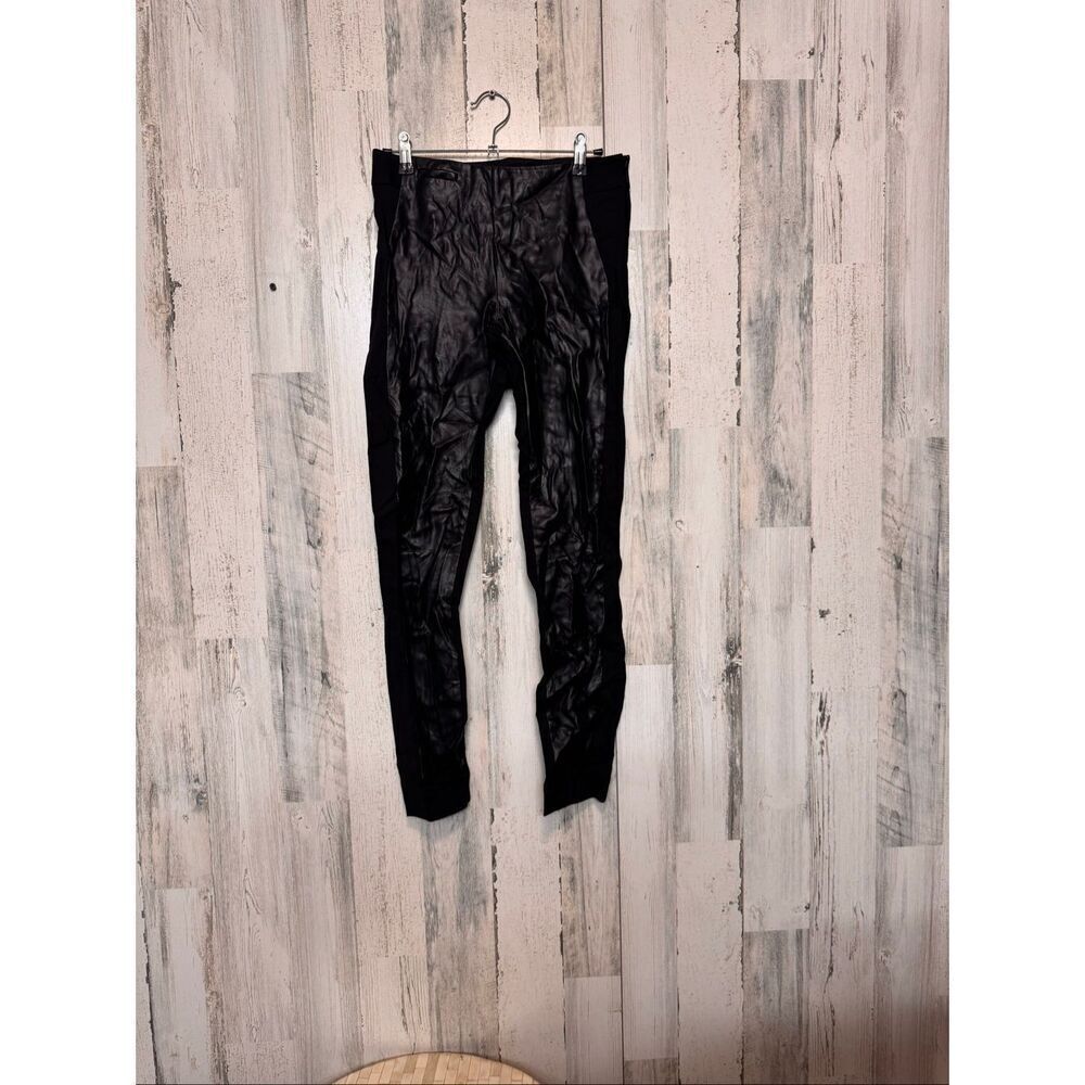 AX Armani Exchange Black Faux Leather Panel Leggings Women Size 0 Skinny Pants